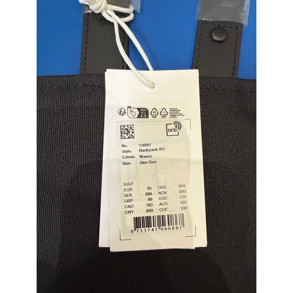 Rains Backpack W3 Waves Blue Waterproof Laptop Minimalist Rucksack Unisex NWT - Picture 8 of 8